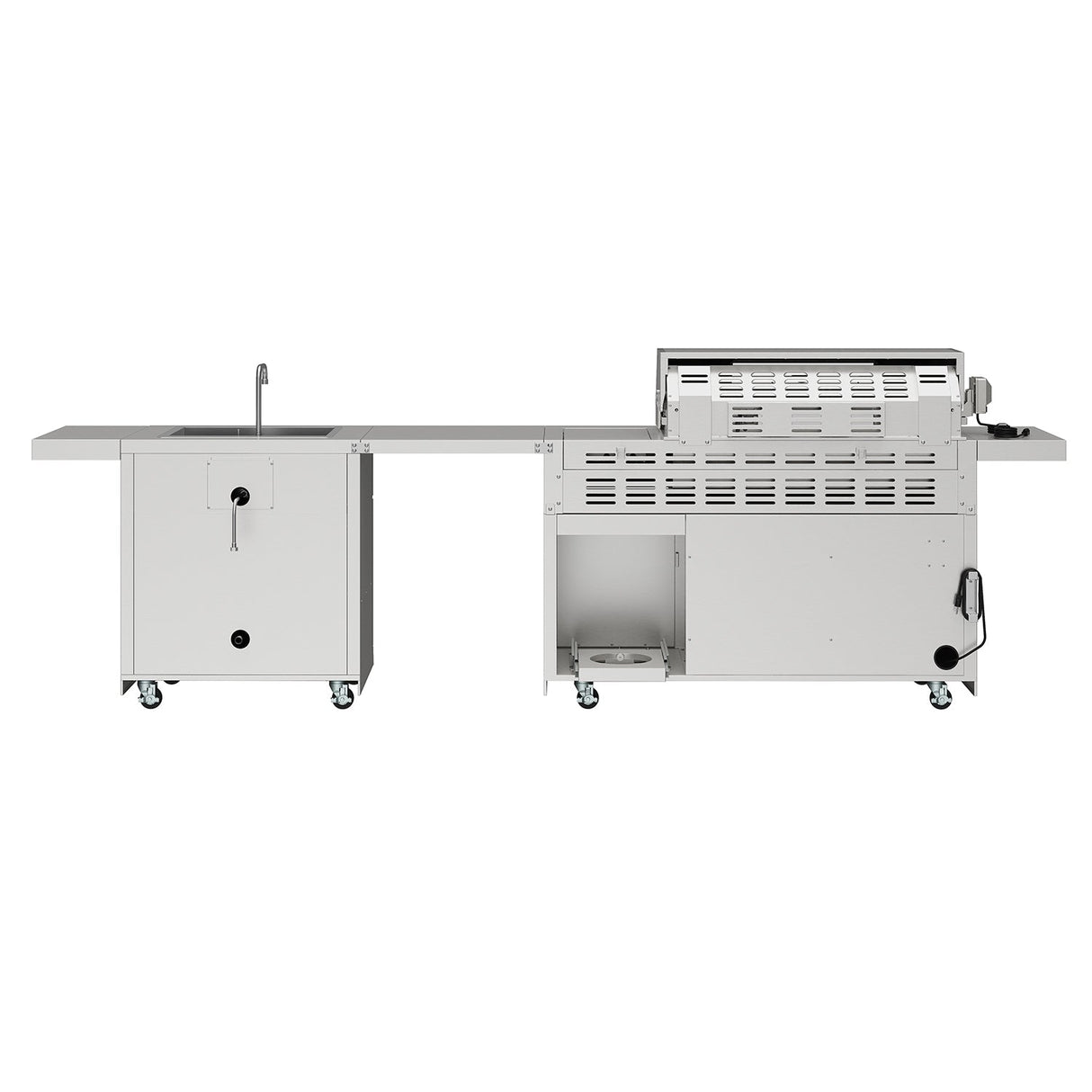 10 Ft. Outdoor Kitchen Island With Gas Grill & Side Burner, Sink & Drawer 77,000 BTU - Stainless Steel