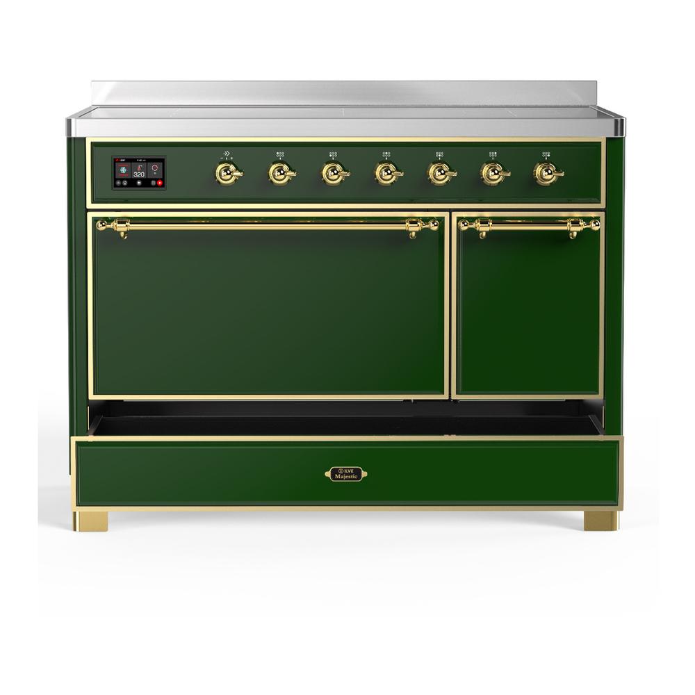 ILVE UMIB48QNR3EGG Majestic III 48 inch Induction Range with 6 Elements, 5.02 cu. ft. Total Oven Capacity (Solid Door, Emerald Green, Brass)