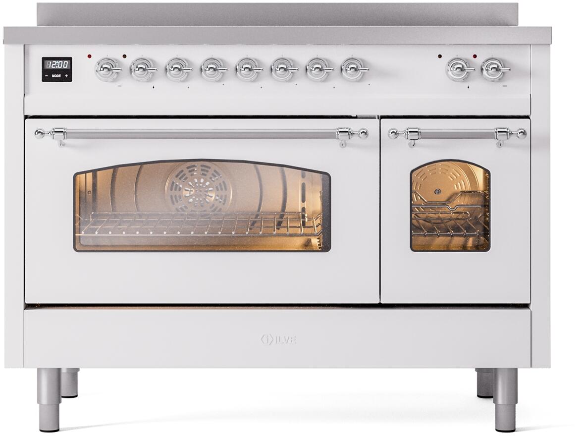 Nostalgie II 48 Inch Electric Freestanding Range in White with Chrome Trim