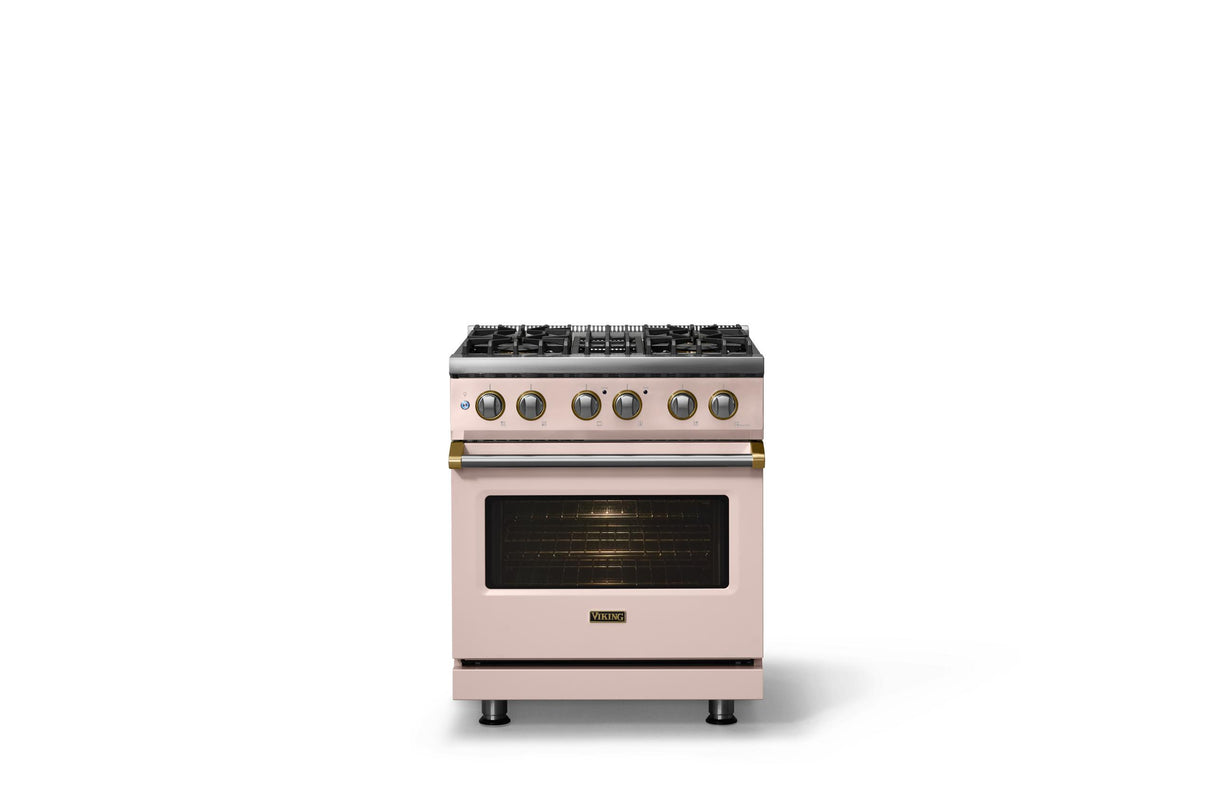 30"W. Dual Fuel Range (Finish: Blush, Trim: Polished Chrome, Fuel: Propane)