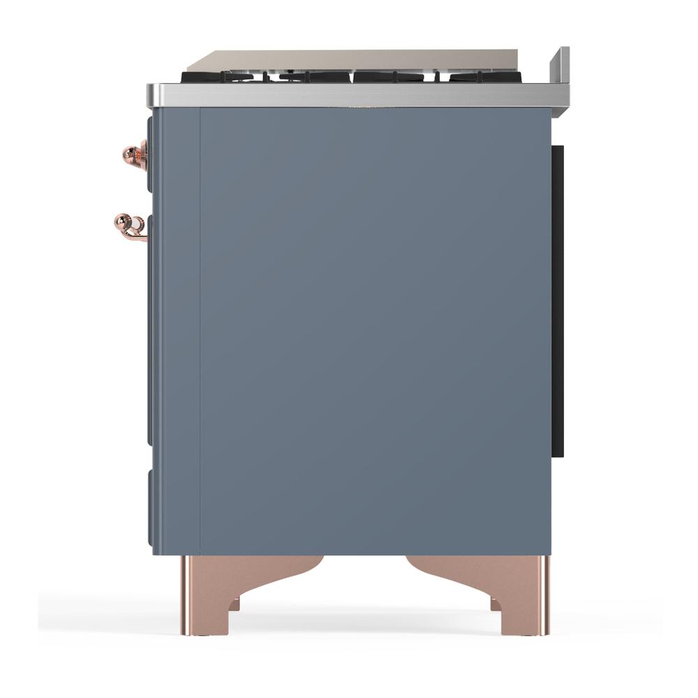 ILVE UM36FQNR3BGPLP Majestic III 36 inch Dual Fuel Range with 6 Black Brass Burners and Griddle, Dual Function Burner up to 25,000 BTU (Solid Door, Blue Grey, Copper, Liquid Propane)