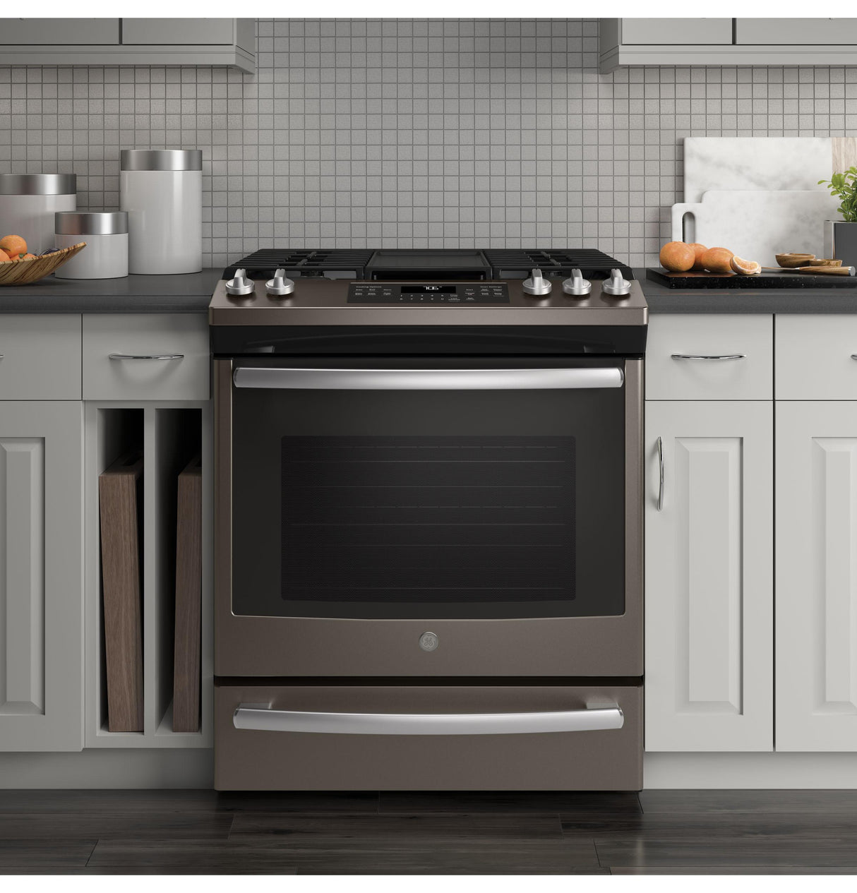 GE® 30" Slide-In Front-Control Convection Gas Range