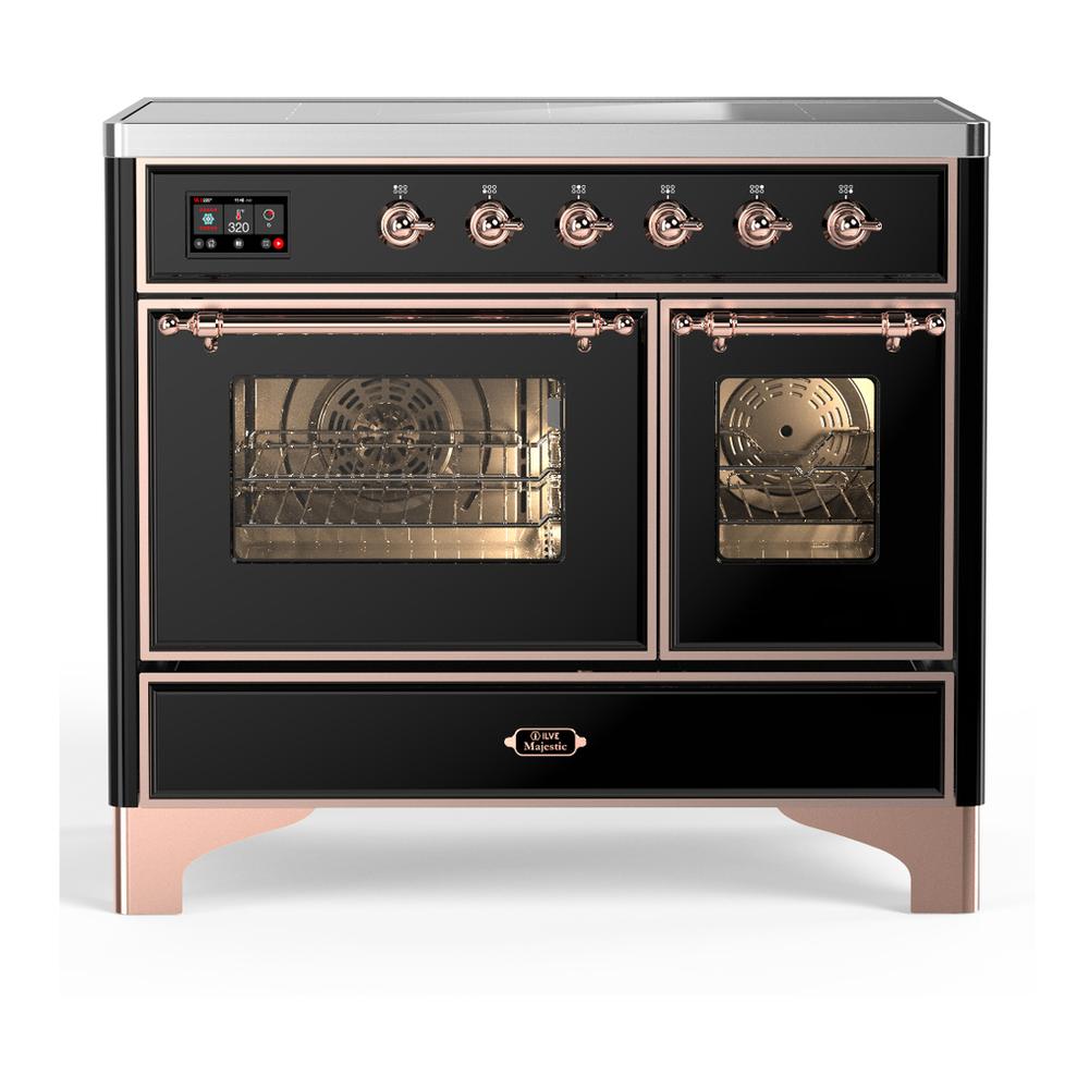ILVE UMDIB40NR3BKP Majestic III 40 inch Induction Range with 6 Elements, 3.82 cu. ft. Total Oven Capacity (Triple Glass Door, Glossy Black, Copper)
