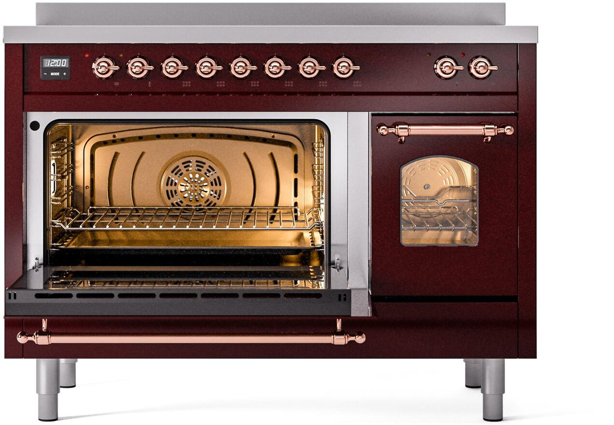 Nostalgie II 48 Inch Electric Freestanding Range in Burgundy with Copper Trim