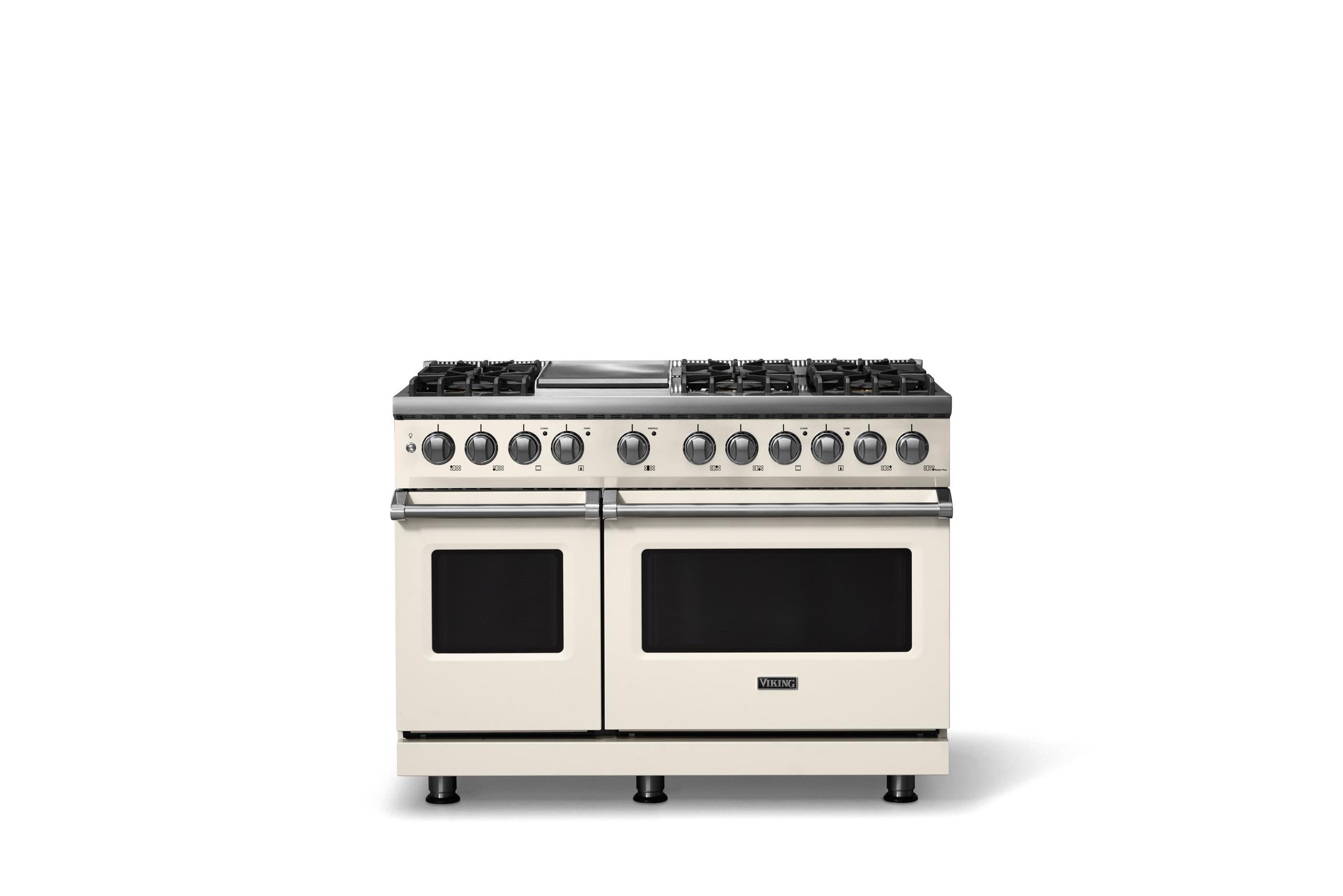 48"W. Dual Fuel Range (Burner: 6g, Finish: Pure White, Trim: Polished Chrome, Fuel: Natural Gas)