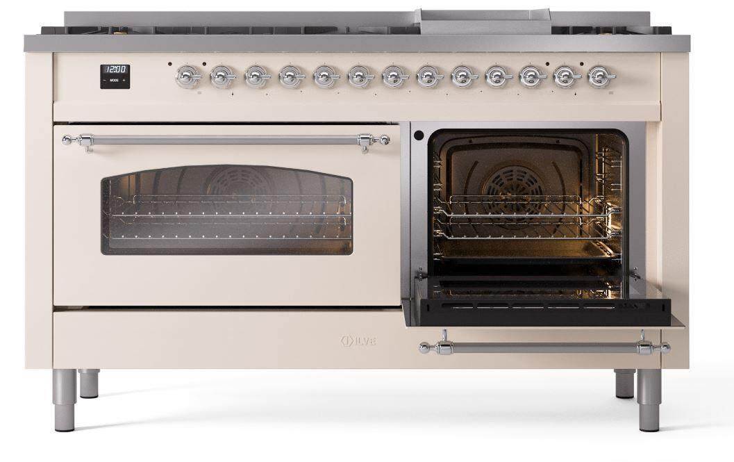 Nostalgie II 60 Inch Dual Fuel Liquid Propane Freestanding Range in Antique White with Chrome Trim
