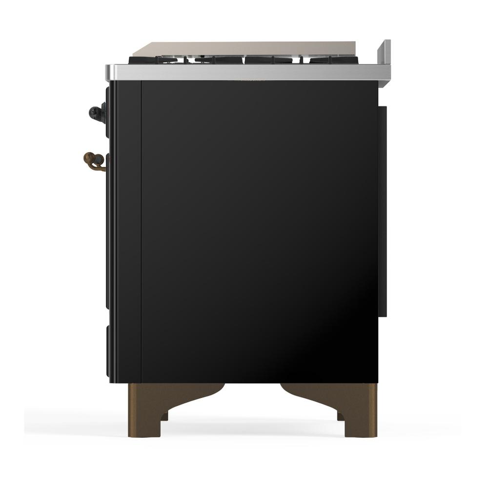 ILVE UM48FQNR3BKB Majestic III 48 inch Dual Fuel Range with 8 Burners and Griddle, Dual Function Burner up to 25,000 BTU (Natural Gas, Solid Door, Glossy Black, Burnished)