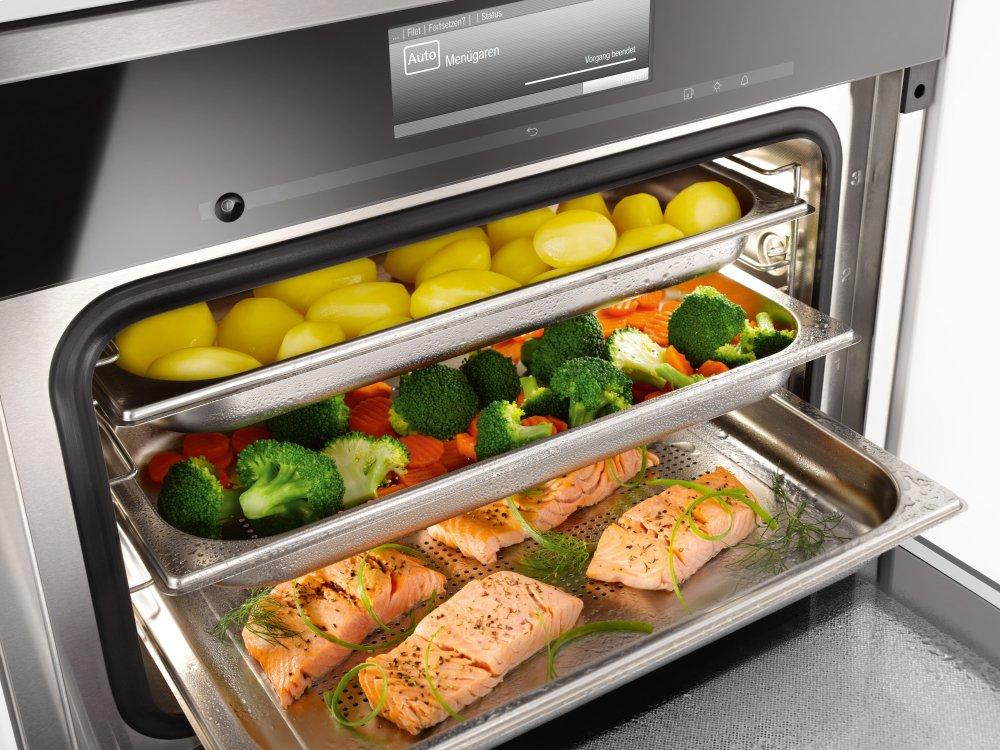 Unperforated steam oven pan - for cooking food in gravy, stock, water (e.g. rice, pasta).