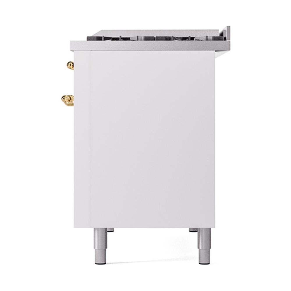ILVE UN48FQNMPWHG Nostalgie II Noblesse 48 inch Dual Fuel Range (8 Sealed Burners + Griddle, Natural Gas, Solid Door, White, Brass)