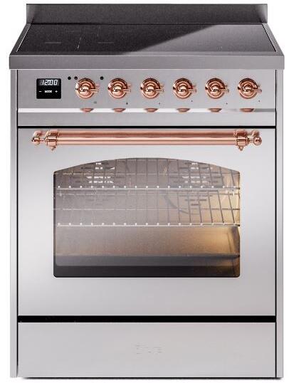 Nostalgie II 30 Inch Electric Freestanding Range in Stainless Steel with Copper Trim