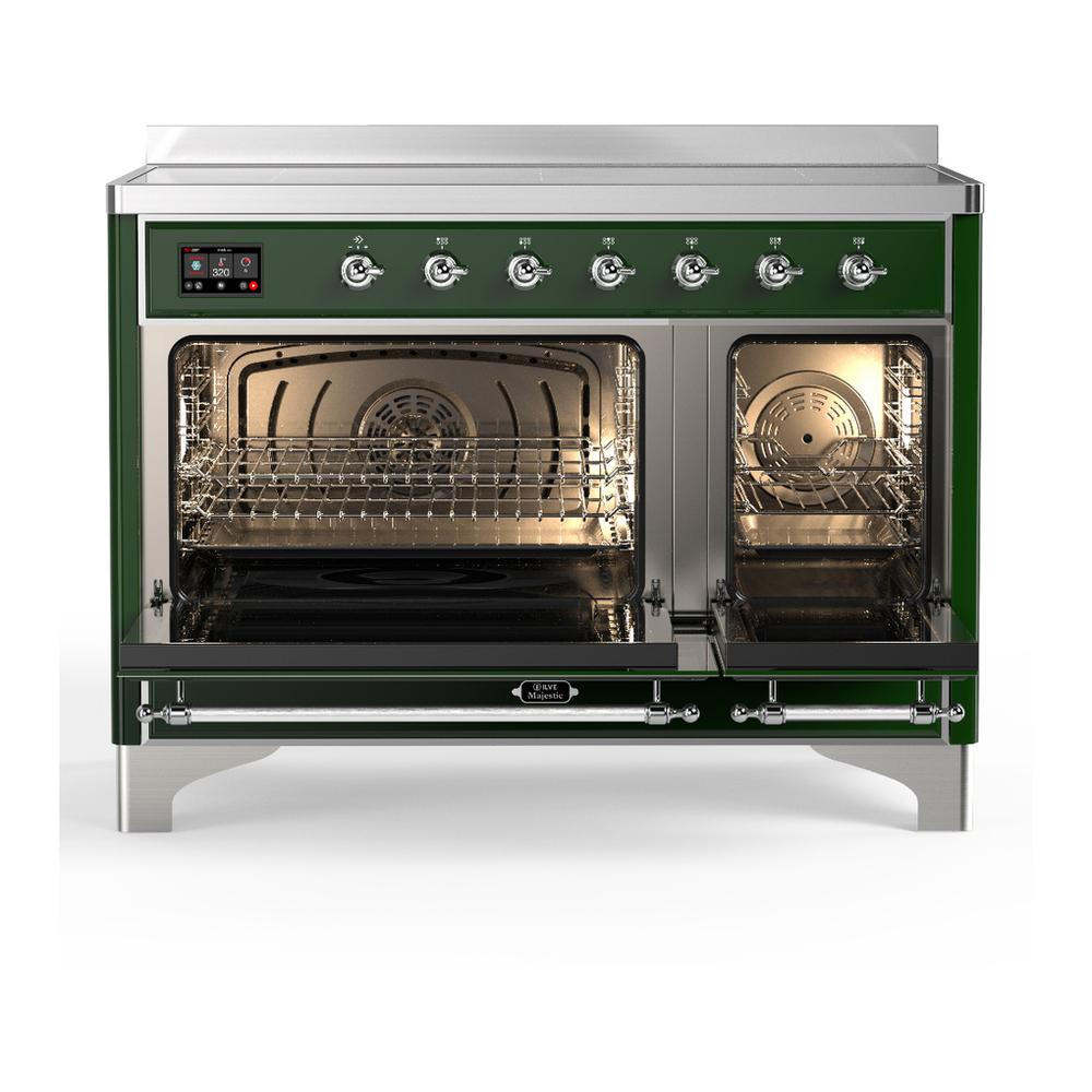 ILVE UMIB48QNR3EGC Majestic III 48 inch Induction Range with 6 Elements, 5.02 cu. ft. Total Oven Capacity (Solid Door, Emerald Green, Chrome)