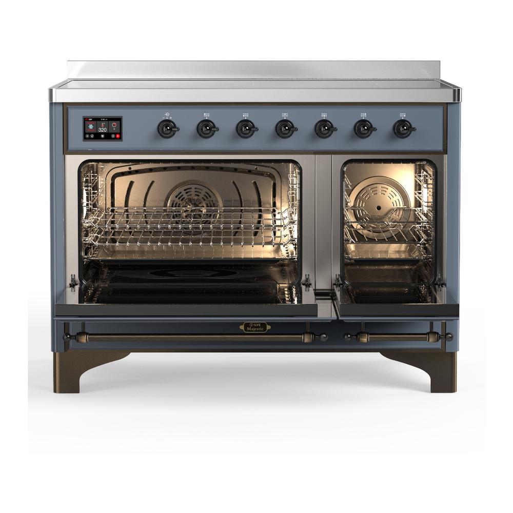 ILVE UMIB48NR3BGB Majestic III 48 inch Induction Range with 6 Elements, 5.02 cu. ft. Total Oven Capacity (Triple Glass Door, Blue Grey, Burnished)