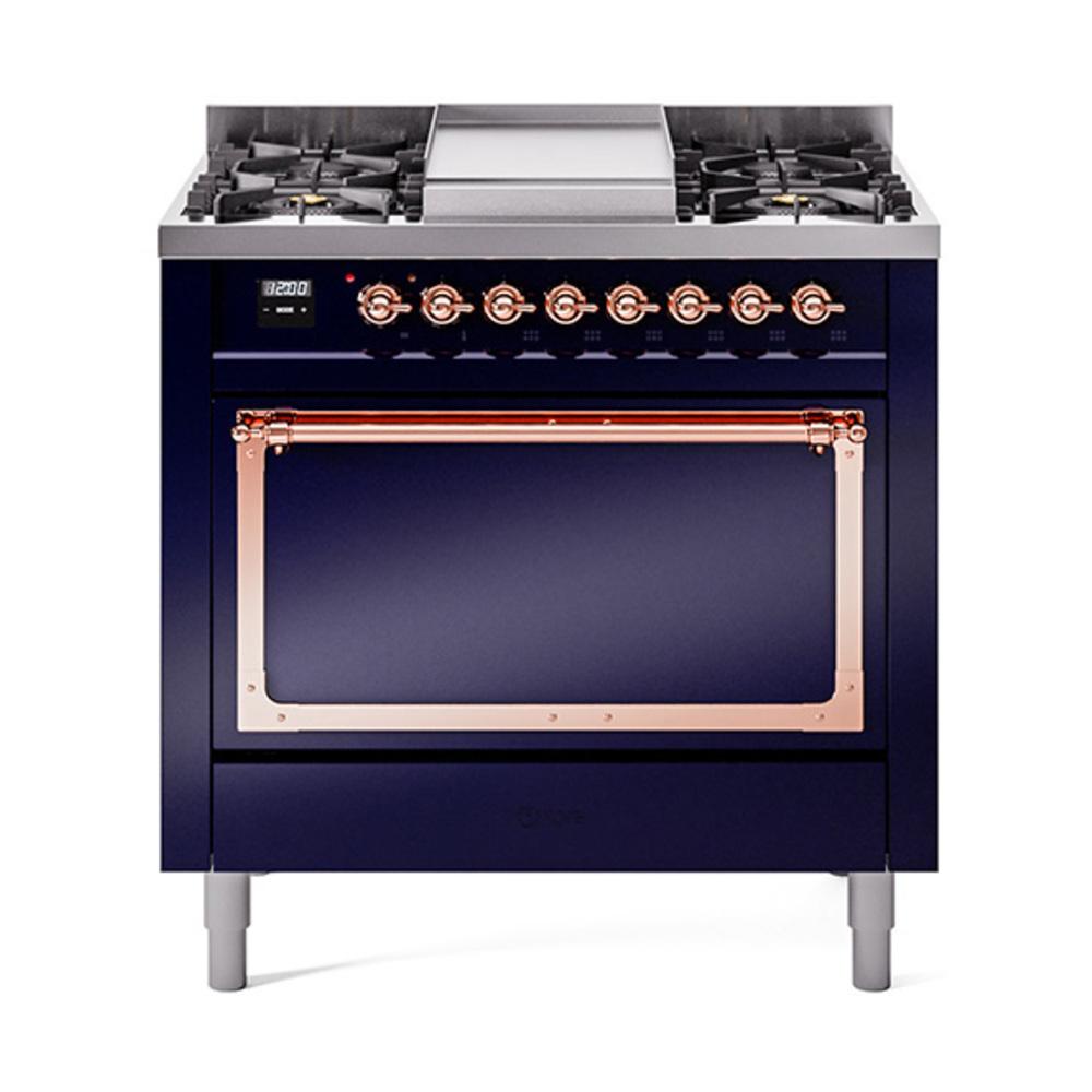 ILVE UN36FQNMPMBP Nostalgie II Noblesse 36 inch Dual Fuel Range (Natural Gas, Solid Door, Midnight Blue, Copper)