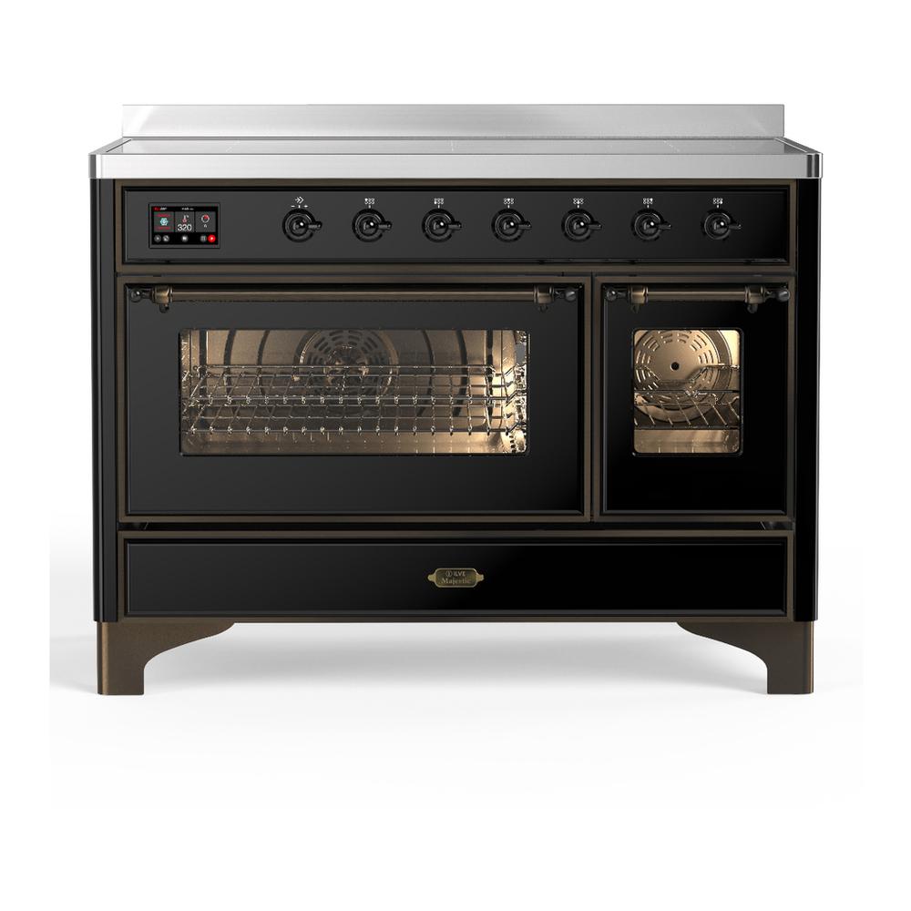ILVE UMIB48NR3BKB Majestic III 48 inch Induction Range with 6 Elements, 5.02 cu. ft. Total Oven Capacity (Triple Glass Door, Glossy Black, Burnished)