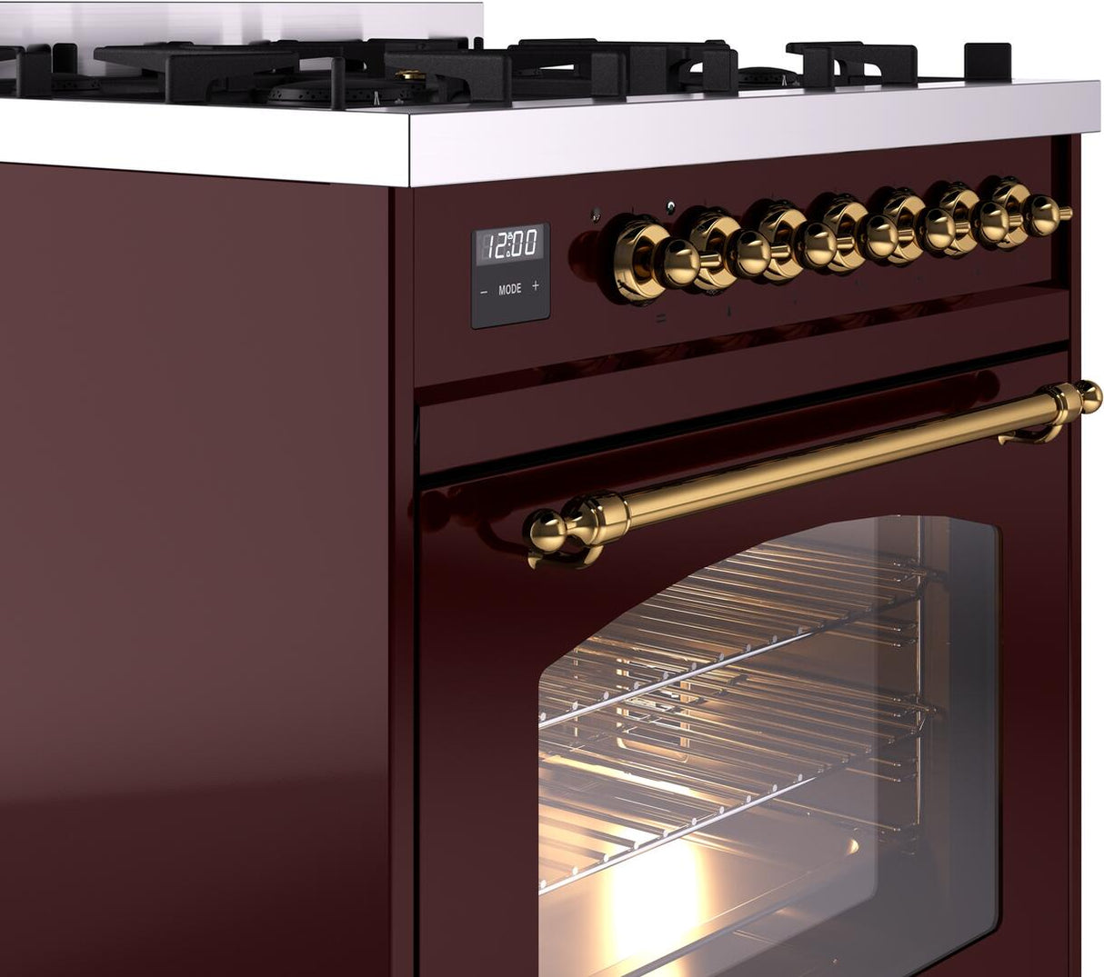 Nostalgie II 30 Inch Dual Fuel Liquid Propane Freestanding Range in Burgundy with Brass Trim