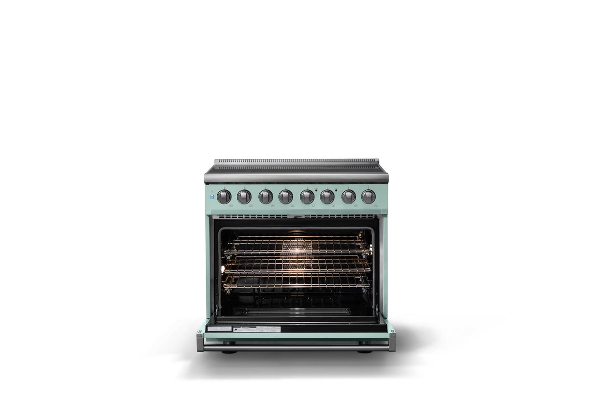 36"W. Induction Range (Finish: Splash, Trim: Polished Chrome)