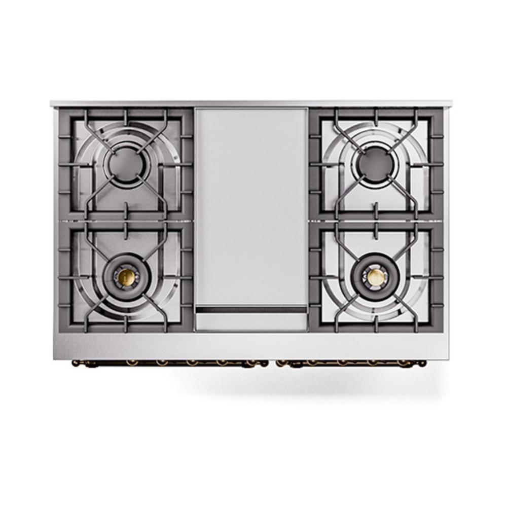 ILVE UND40FNMPAWBLP Nostalgie II Noblesse 40 inch Dual Fuel Range (Liquid Propane, Triple Glass Door, Antique White, Burnished)