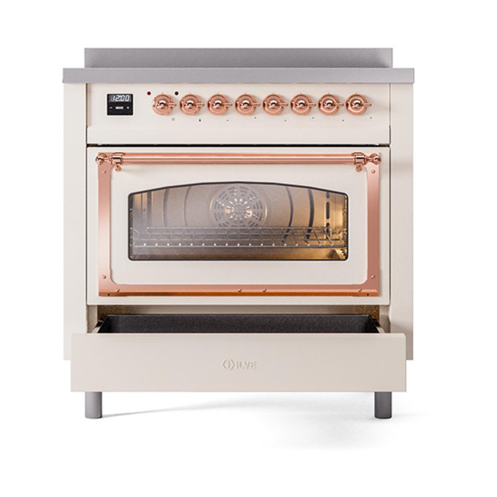 ILVE UNI366NMPAWP Nostalgie II Noblesse 36 inch Induction Range (Triple Glass Door, Antique White, Copper)