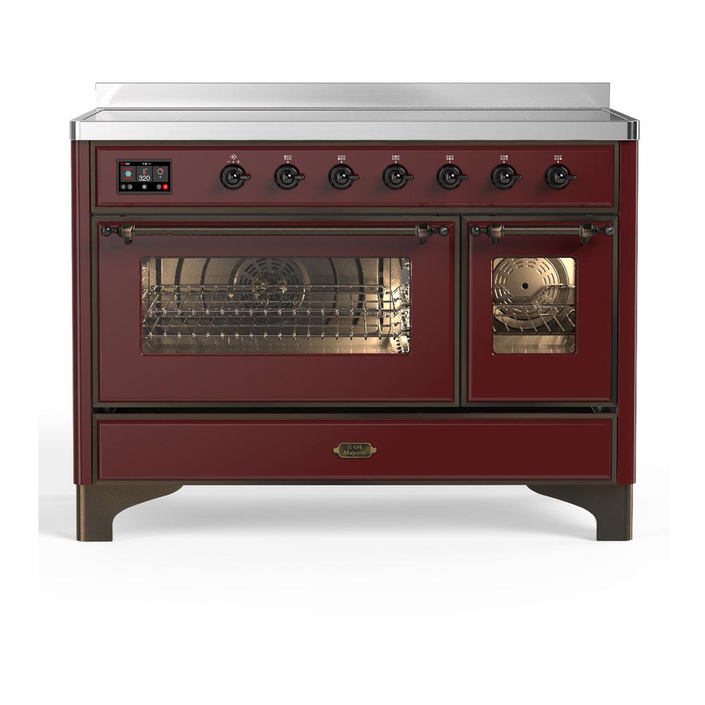 ILVE UMIB48NR3BUB Majestic III 48 inch Induction Range with 6 Elements, 5.02 cu. ft. Total Oven Capacity (Triple Glass Door, Burgundy, Burnished)