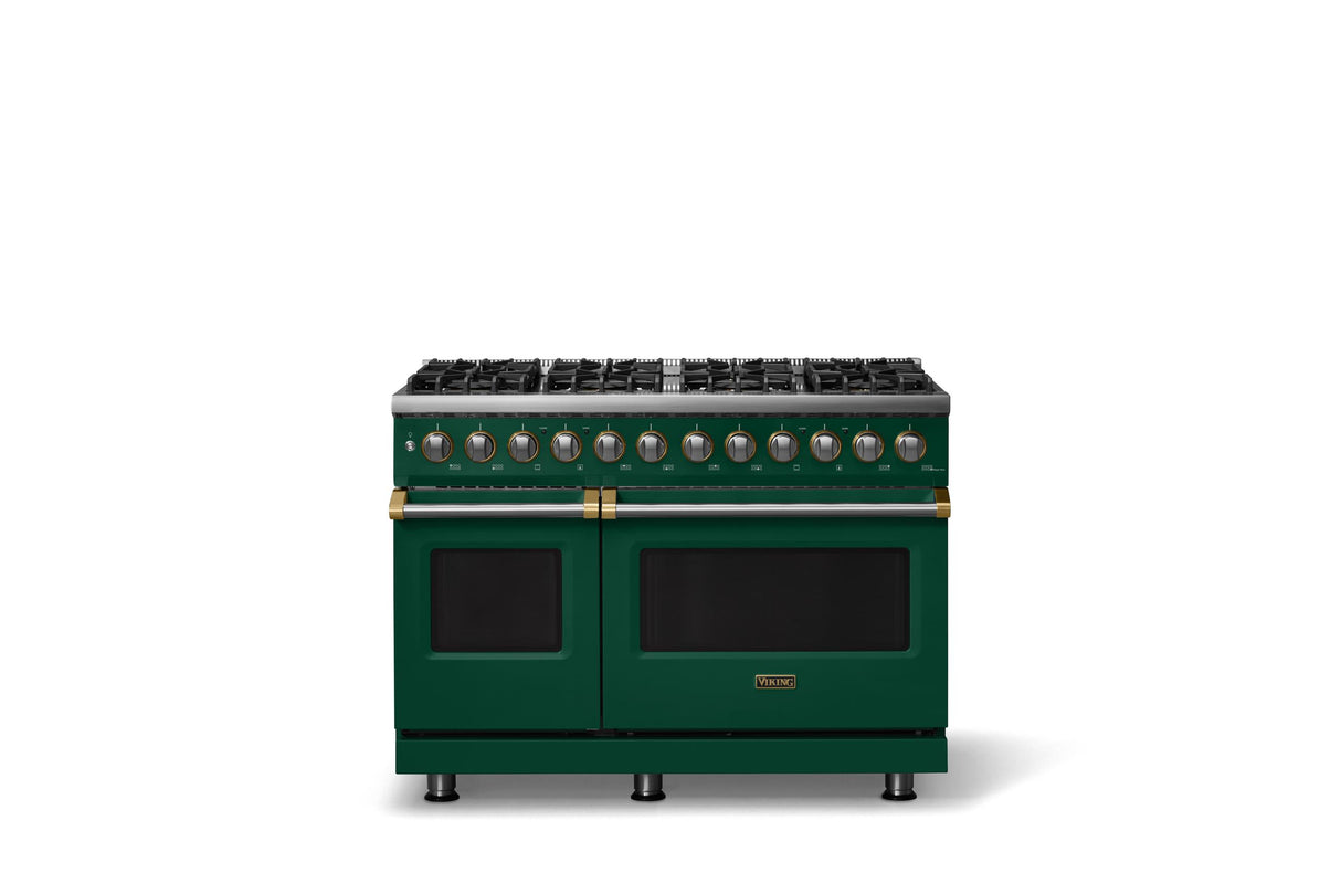 48"W. Dual Fuel Range (Burner: 8b, Finish: Ivy, Trim: Brushed Brass, Fuel: Natural Gas)