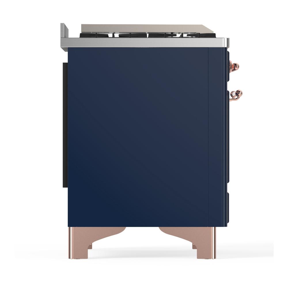 ILVE UM48FSNR3MBPLP Majestic III 48 inch Dual Fuel Range with 5 Black Brass Burners, Griddle and French Top, Dual Function Burner up to 25,000 BTU (Liquid Propane, Triple Glass Door, Midnight Blue, Copper)