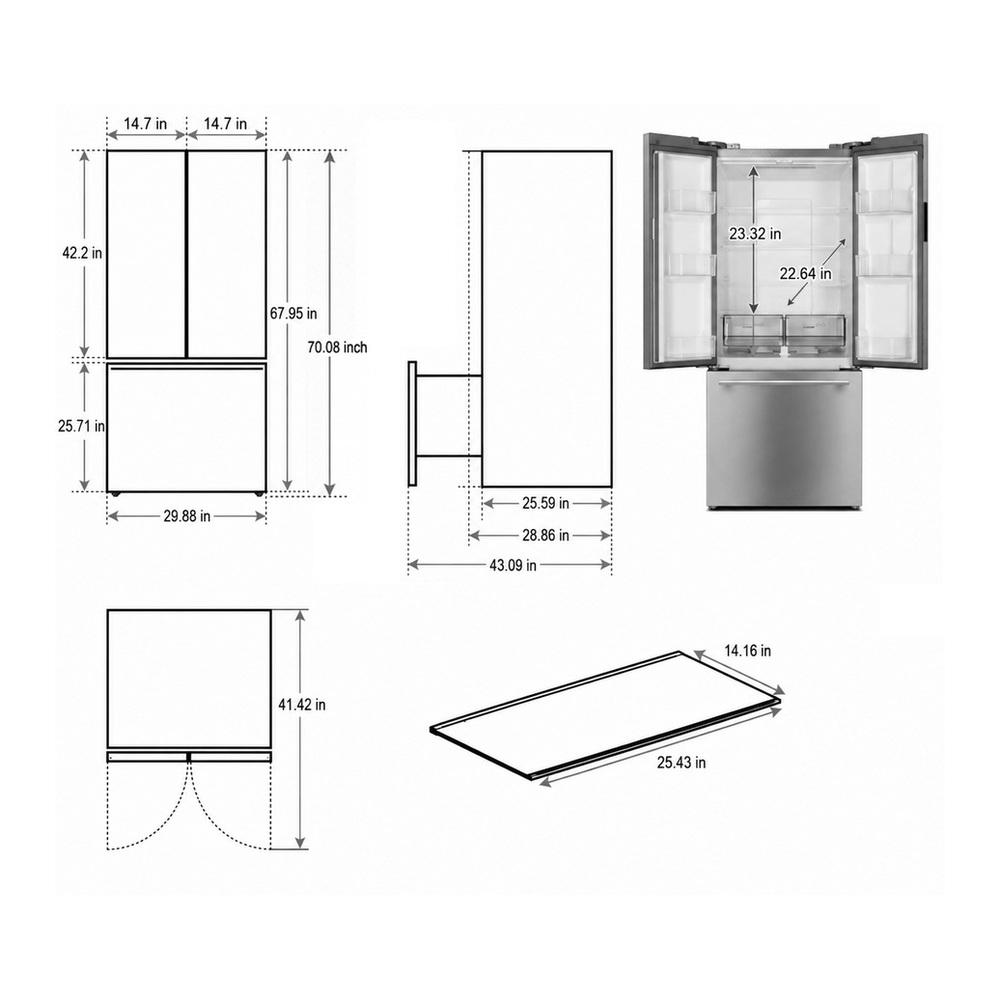 Verona VEFFD3018RISL 30 inch Freestanding French Door Refrigerator with 18.2 cu. ft. Capacity, Automatic Ice Maker, Recessed Handle