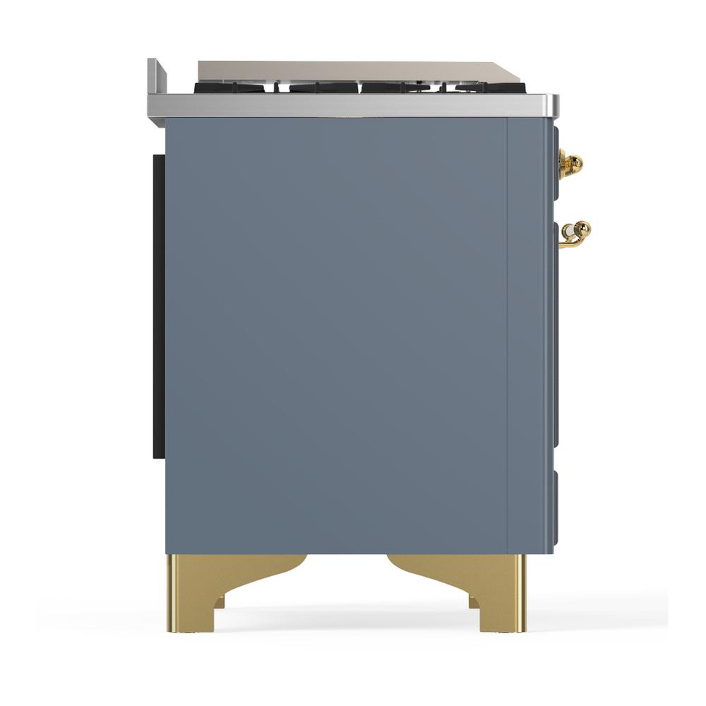 ILVE UM48FQNR3BGG Majestic III 48 inch Dual Fuel Range with 8 Burners and Griddle, Dual Function Burner up to 25,000 BTU (Natural Gas, Solid Door, Blue Grey, Brass)