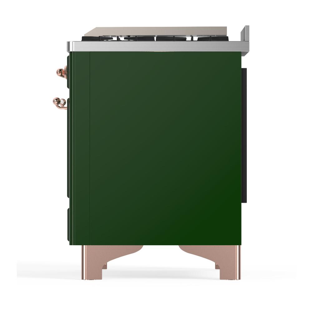 ILVE UM60FSQNR3EGPLP Majestic III 60 inch Dual Fuel Range with 7 Burners, Griddle and French Top, Dual Function Burner with up to 25,000 BTU (Liquid Propane, Solid Door, Emerald Green, Copper)