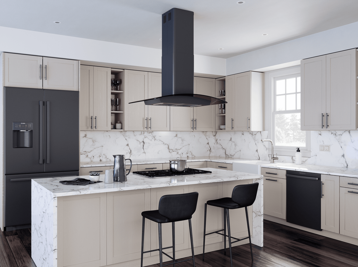 Ravenna, Island, 90cm, Blk SS, 600 CFM