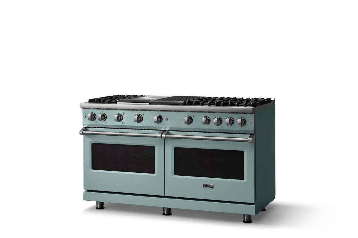 60"W. Sealed Burner Gas Range (Finish: Splash, Trim: Polished Chrome, Fuel: Natural Gas)