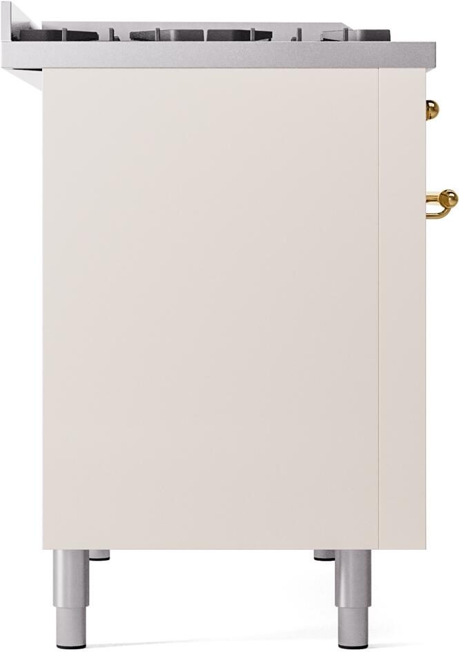 Nostalgie II 48 Inch Dual Fuel Liquid Propane Freestanding Range in Antique White with Brass Trim