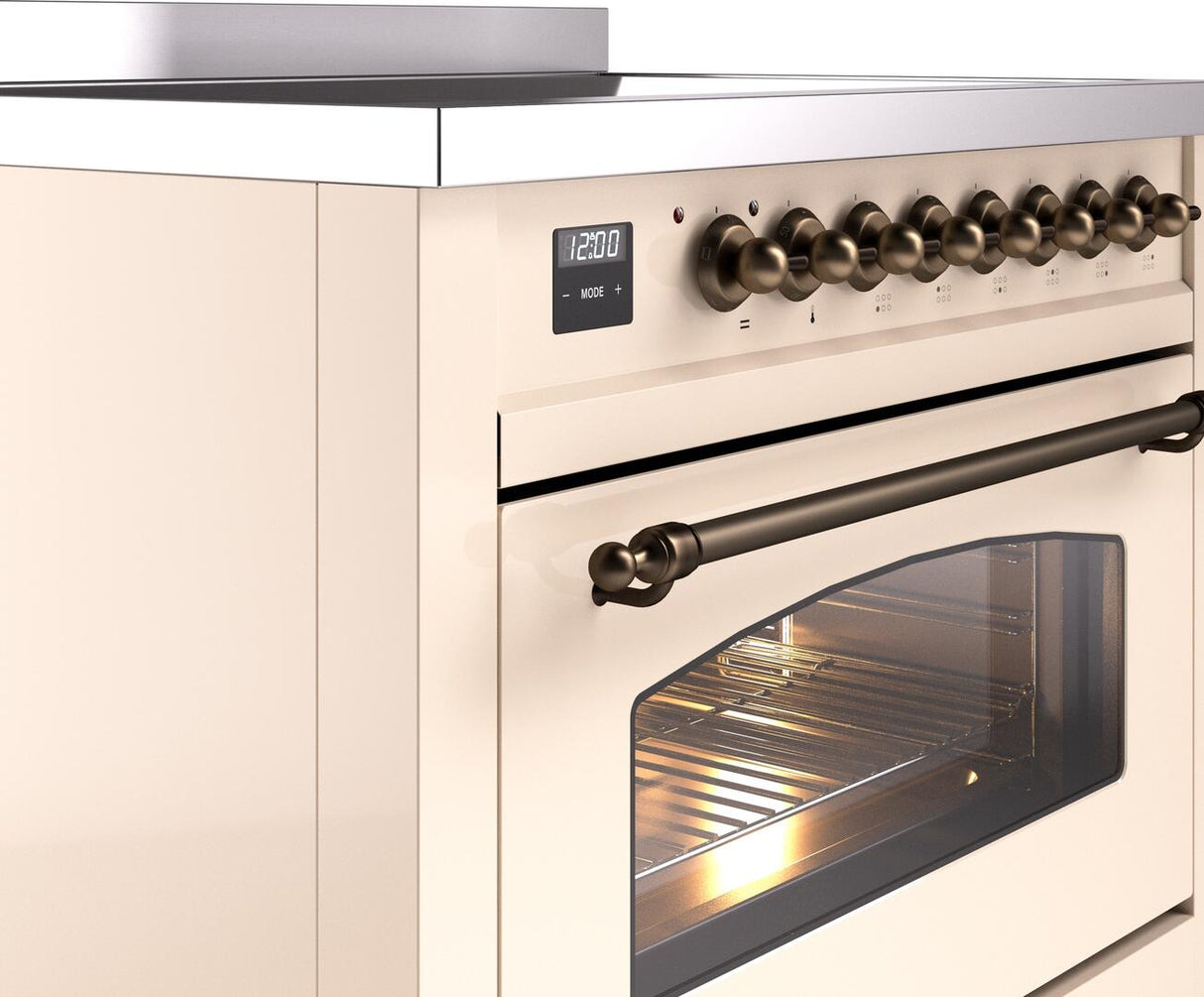 Nostalgie II 36 Inch Electric Freestanding Range in Antique White with Bronze Trim