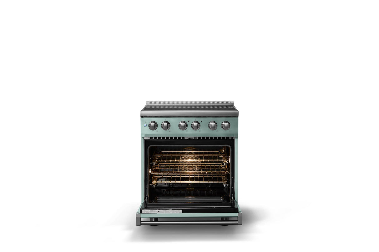 30"W. Induction Range (Finish: Splash, Trim: Polished Chrome)