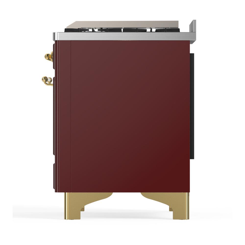 ILVE UM48FQNR3BUG Majestic III 48 inch Dual Fuel Range with 8 Burners and Griddle, Dual Function Burner up to 25,000 BTU (Natural Gas, Solid Door, Burgundy, Brass)