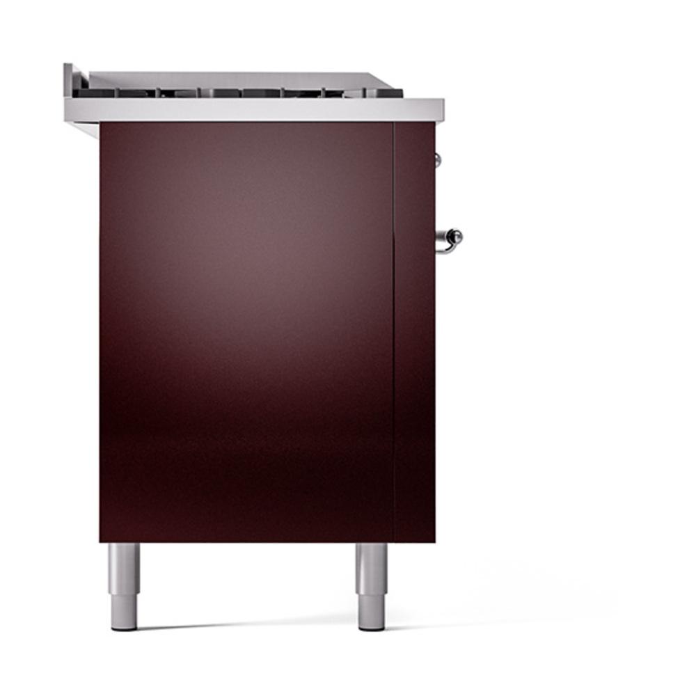 ILVE UN60FSQNMPBUC Nostalgie II Noblesse 60 inch Dual Fuel Range (7 Sealed Burners + Griddle + French Top, Natural Gas, Solid Door, Burgundy, Chrome)