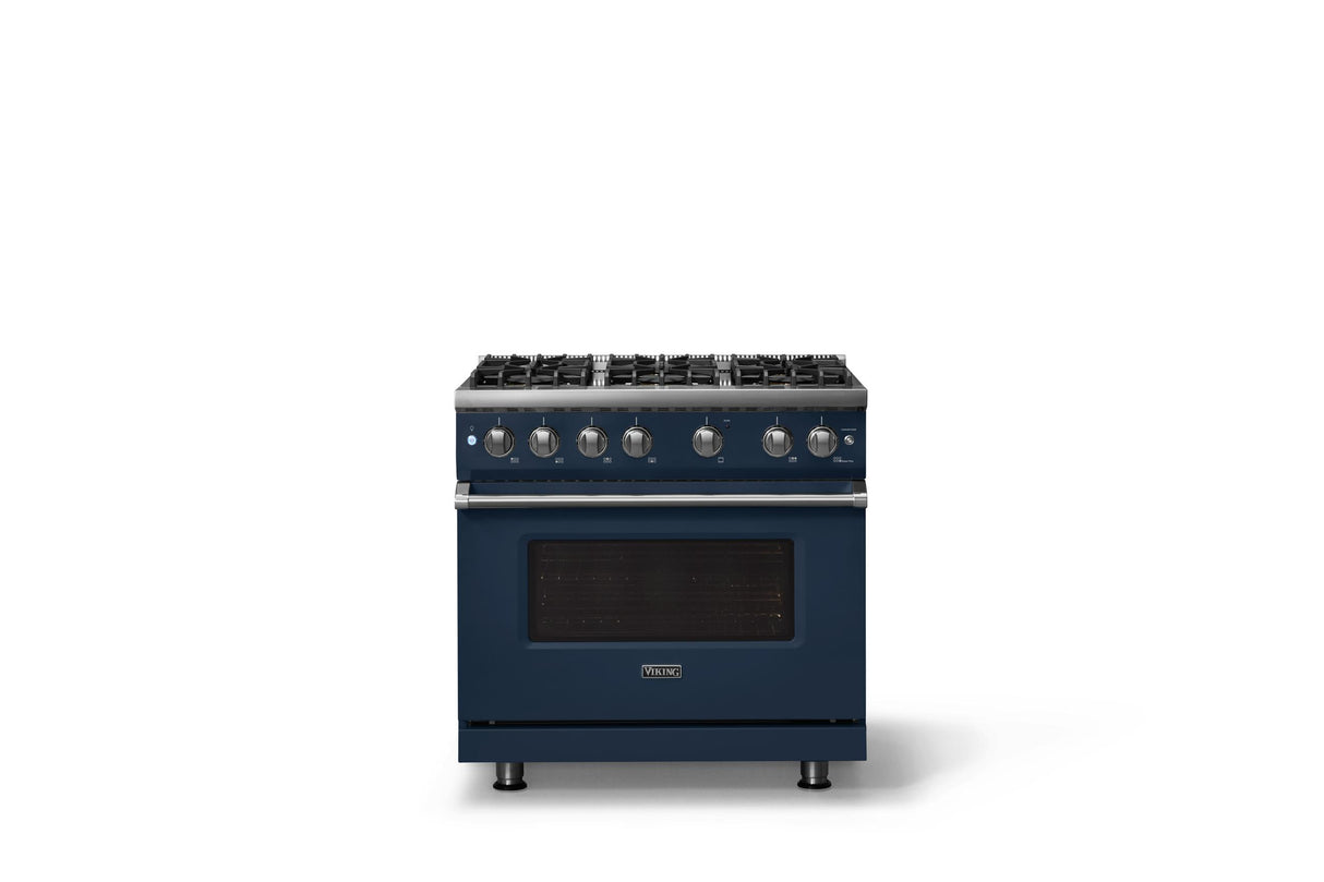 36"W. Sealed Burner Gas Range (Burner: 6b, Finish: Slate Blue, Trim: Polished Chrome, Fuel: Natural Gas)