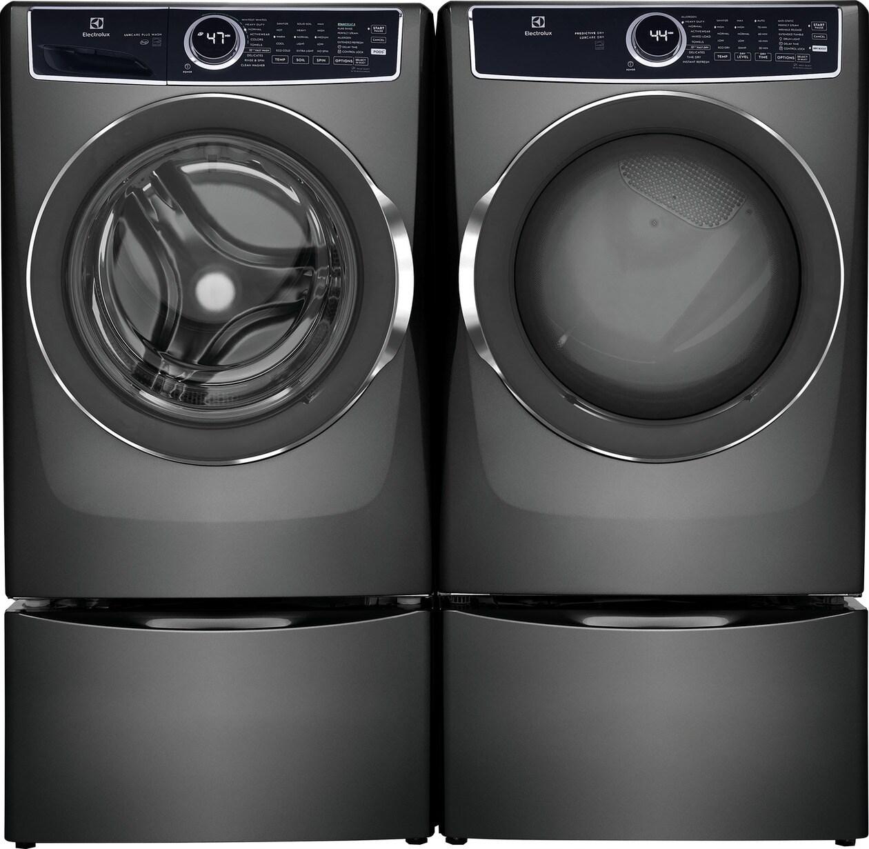 Electrolux Front Load Washer & Gas Dryer Laundry Pair with Laundry Pedestals - Titanium