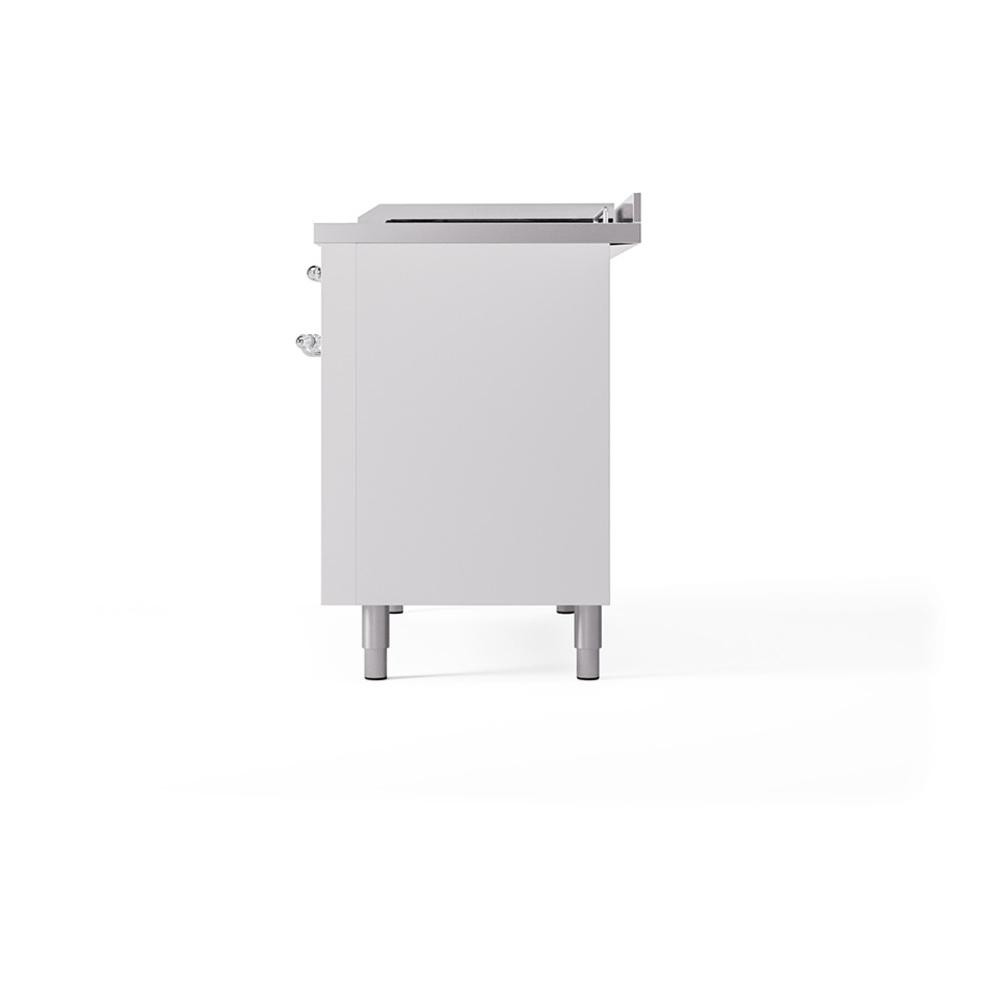 ILVE UN48FSQNMPWHCLP Nostalgie II Noblesse 48 inch Dual Fuel Range (5 Sealed Burners + Griddle + French Top, Liquid Propane, Solid Door, White, Chrome)