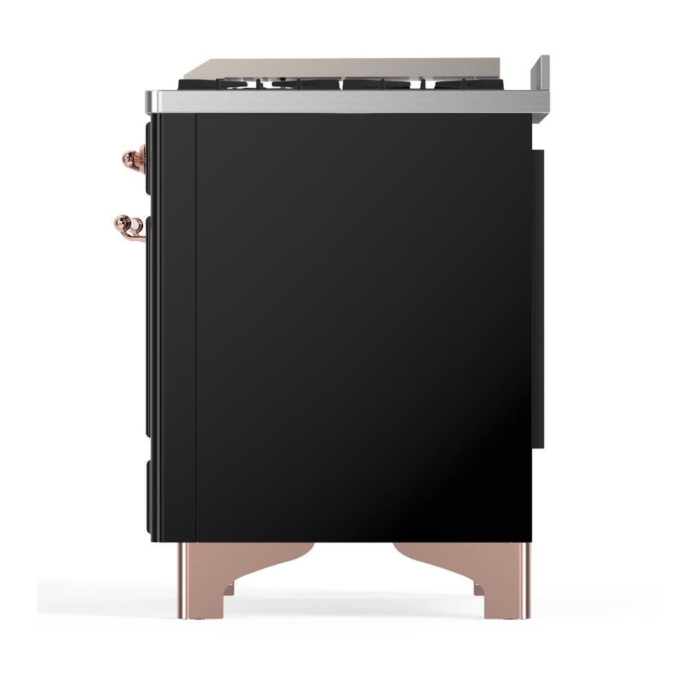 ILVE UM48FQNR3BKPLP Majestic III 48 inch Dual Fuel Range with 8 Burners and Griddle, Dual Function Burner up to 25,000 BTU (Liquid Propane, Solid Door, Glossy Black, Copper)