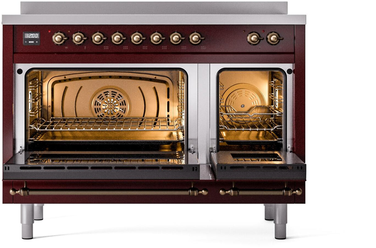 Nostalgie II 48 Inch Electric Freestanding Range in Burgundy with Bronze Trim