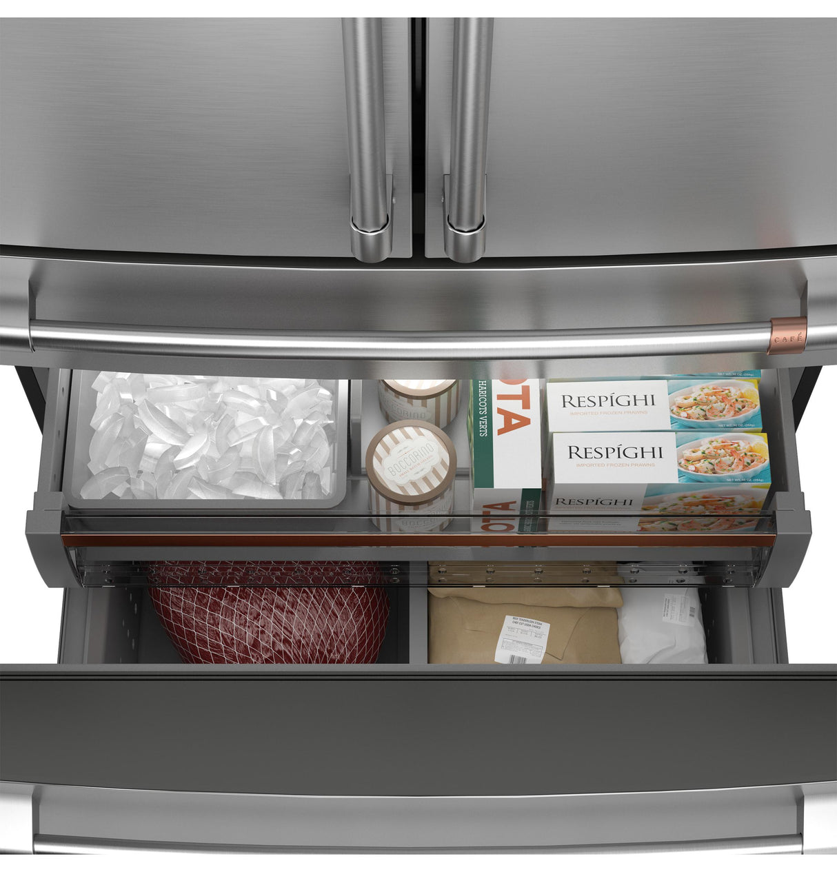 Café™ ENERGY STAR® 28.7 Cu. Ft. Smart 4-Door French-Door Refrigerator in Platinum Glass With Dual-Dispense AutoFill Pitcher