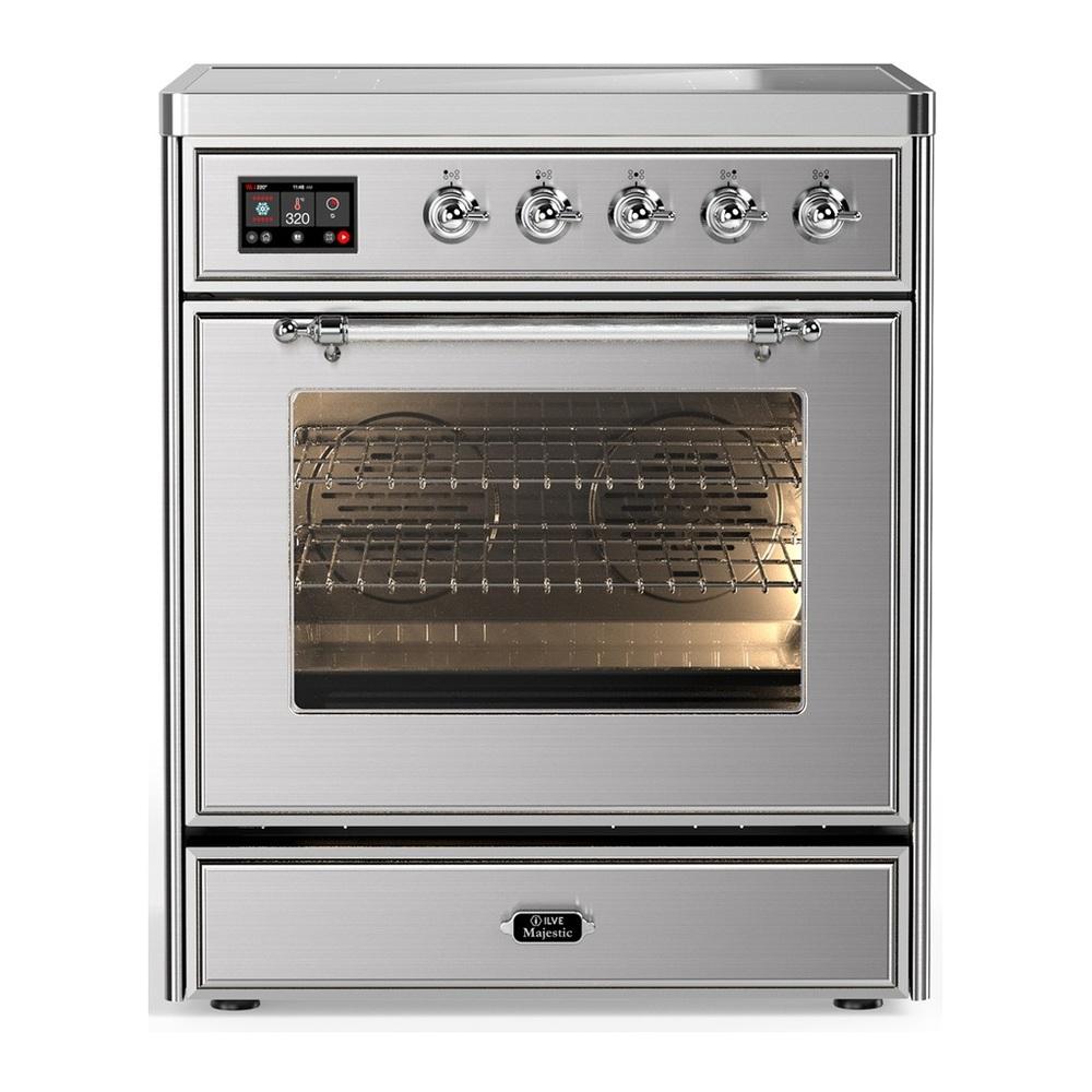 ILVE UMIB30NR3SSC Majestic III 30 inch Induction Range with 4 Elements, 4 cu. ft. Oven Capacity (Triple Glass Door, Stainless Steel, Chrome)