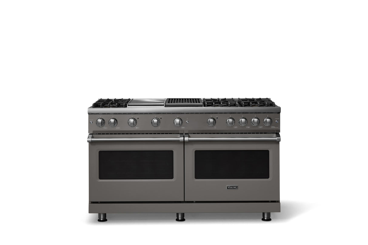 60"W. Sealed Burner Gas Range (Finish: Damascus Gray, Trim: Polished Chrome, Fuel: Natural Gas)