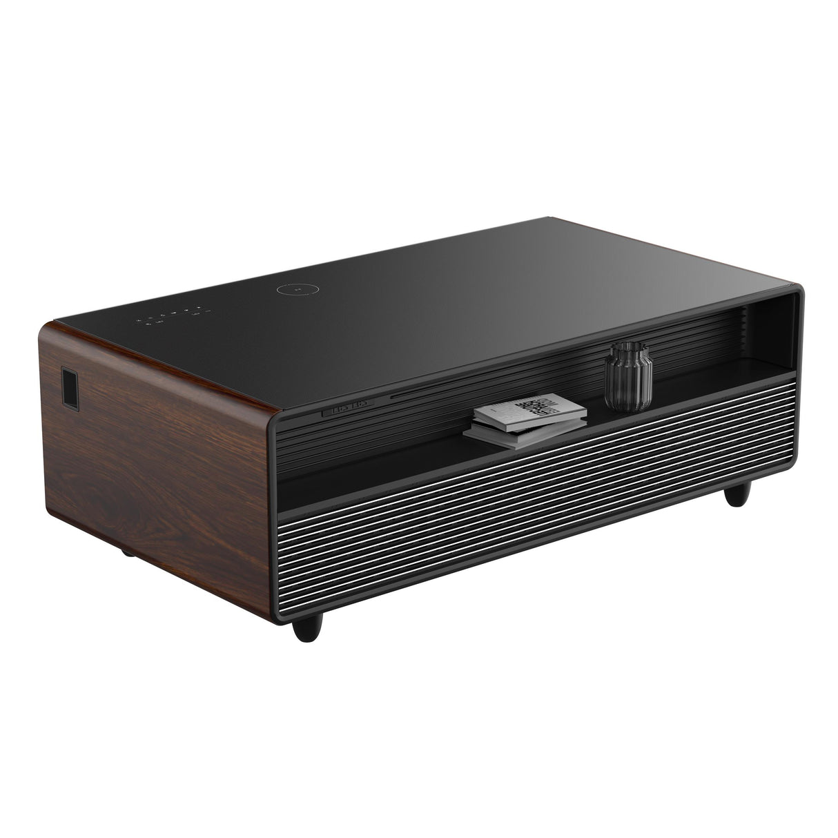 Forno Evoluto Tavolo 51-Inch Smart Coffee Table with Wood-Accent Sides - Dual Cooling Zones, Wireless Charging Pad & Built-In Bluetooth Speakers