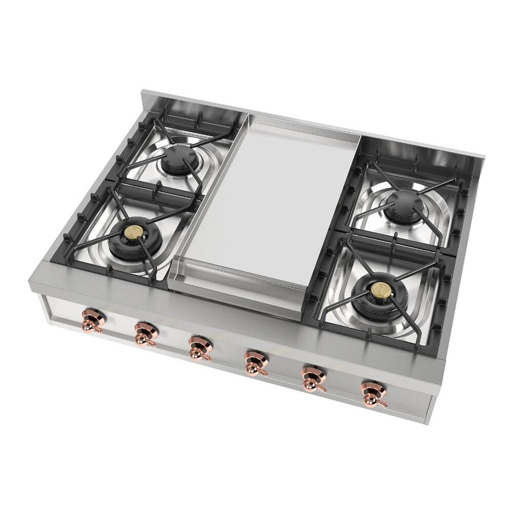 ILVE UHCP36FNSSPLP Nostalgie II 36 inch Built-In Gas Rangetop with 6 Burners and Griddle, in Stainless Steel (Liquid Propane, Copper)