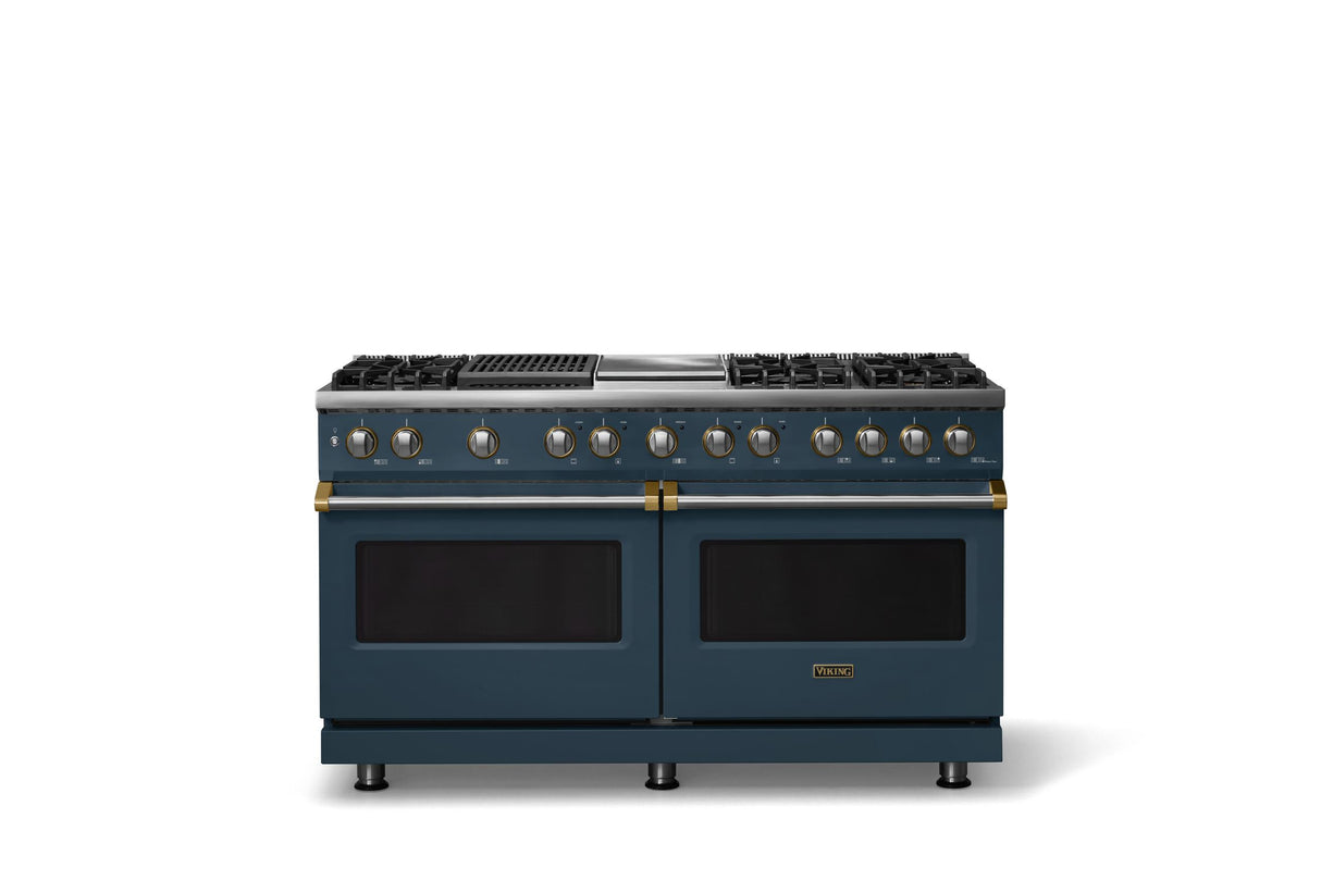 60"W.Dual Fuel Range (Finish: Squall, Trim: Brushed Brass, Fuel: Natural Gas)