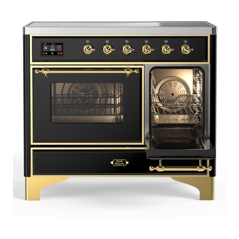 ILVE UMDIB40NR3BKG Majestic III 40 inch Induction Range with 6 Elements, 3.82 cu. ft. Total Oven Capacity (Triple Glass Door, Glossy Black, Brass)