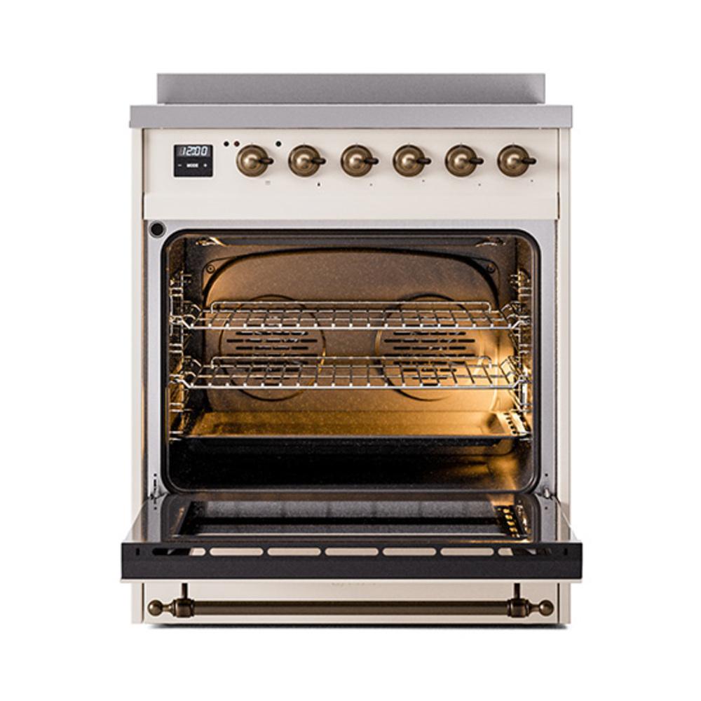 ILVE UNI304QNMPAWB Nostalgie II Noblesse 30 inch Induction Range (Solid Door, Antique White, Burnished)