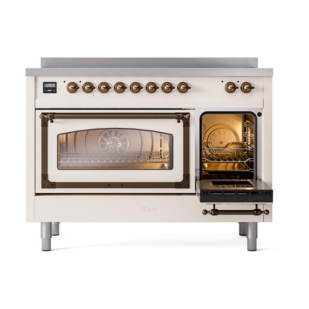 ILVE UNI486NMPAWB Nostalgie II Noblesse 48 inch Induction Range (Triple Glass Door, Antique White, Burnished)