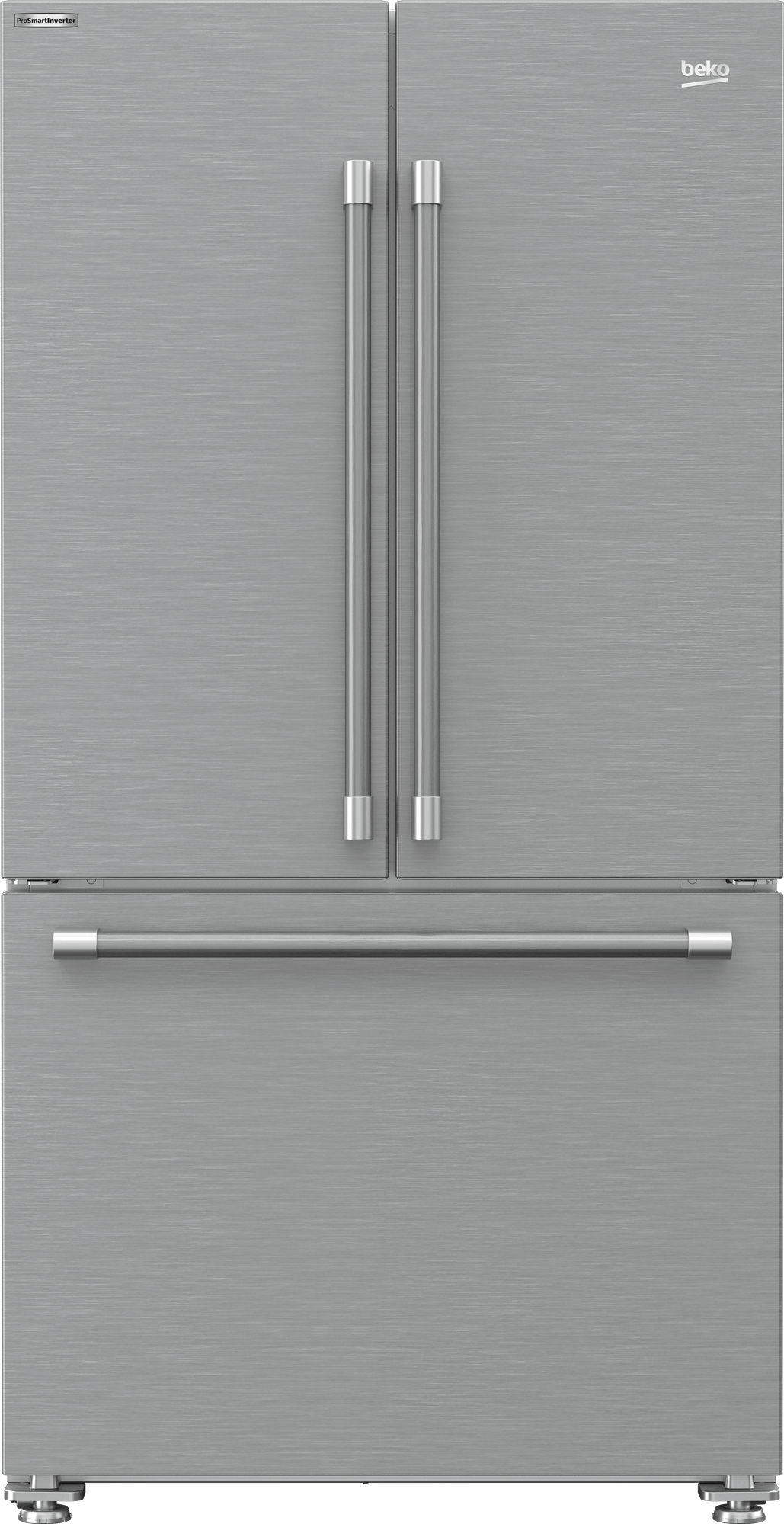 36" French Three-Door Stainless Steel Refrigerator with auto Ice Maker, Water Dispenser
